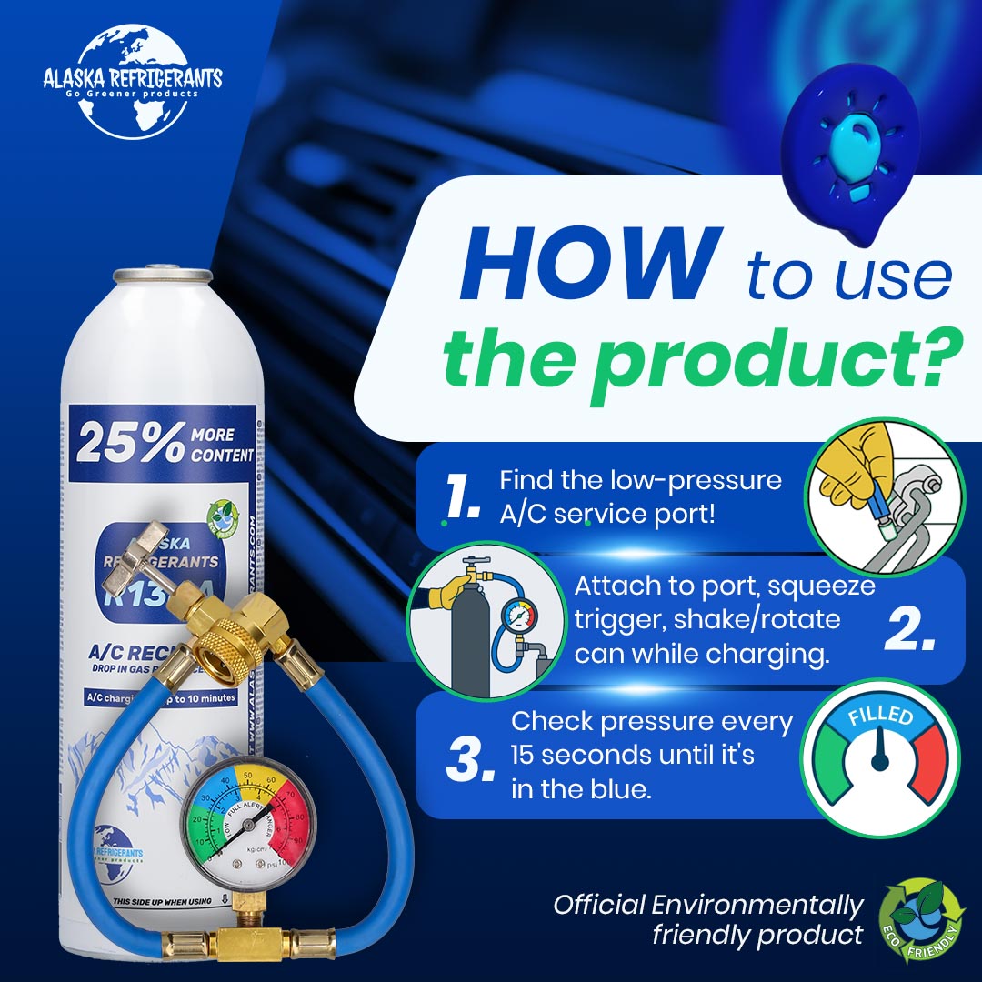 Home Kit – Alaska Refrigerants R134a Replacement Refrigerant for Vehicles + Hose and Gauge - Image 4