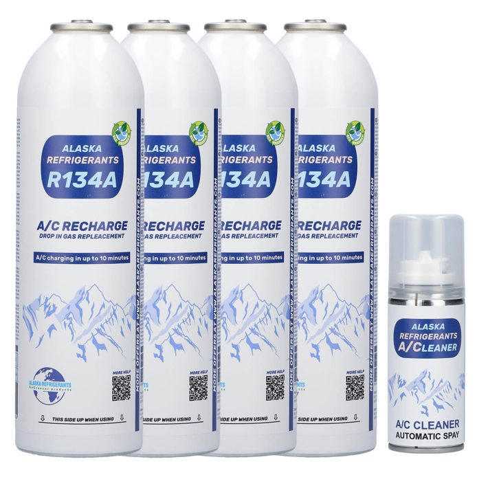 4 x Alaska Refrigerants R134a Replacement Refrigerant for Vehicles (Free A/C System Cleaner Spray)