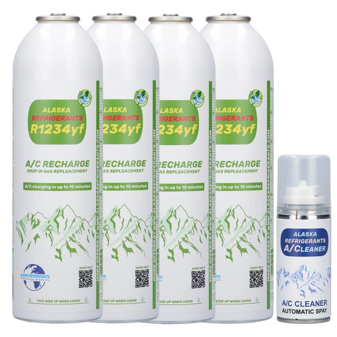 4 x Alaska Refrigerants R1234yf Replacement Refrigerant for Vehicles (Free A/C System Cleaner Spray)