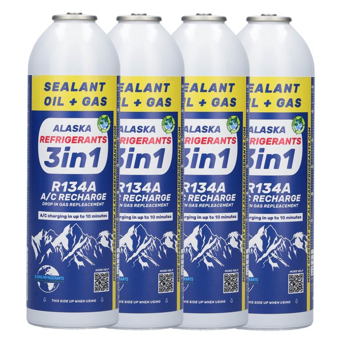 4 x Alaska Refrigerants 3in1 R134a Replacement Refrigerant with PAG 100 Oil and Sealer