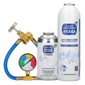 Alaska Refrigerants R134a Replacement Refrigerant for Vehicles + Leak Sealer + Hose and Gauge